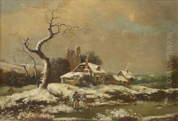 Duck Shooting In The Snow Oil Painting by John Cranch