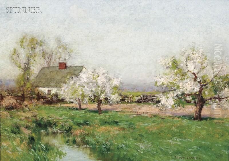 Spring Landscape With Cottage And Flowering Trees Oil Painting by Bruce Crane