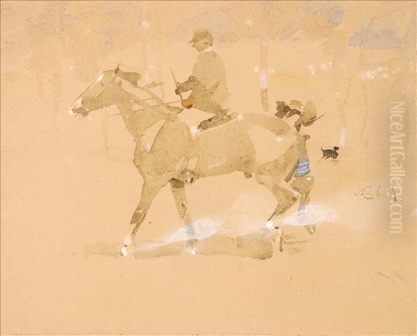 Man On Horseback Oil Painting by Joseph Crawhall