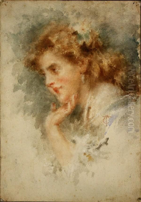 ''volto Di Ragazza'' Oil Painting by Tranquillo Cremona