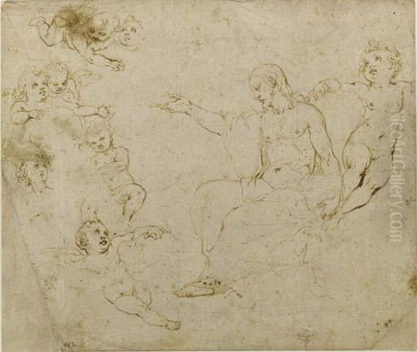 Christ With An Outstreched Arm Flanked By Putti Oil Painting by Domenico Cresti (see Passignano)