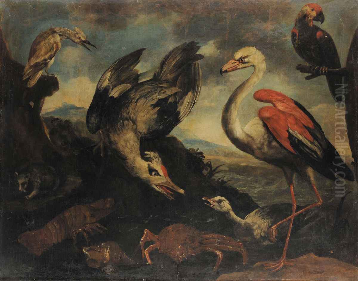 Uccelli Entro Paesaggio Oil Painting by Giovanni Crivelli, Il Crivellone