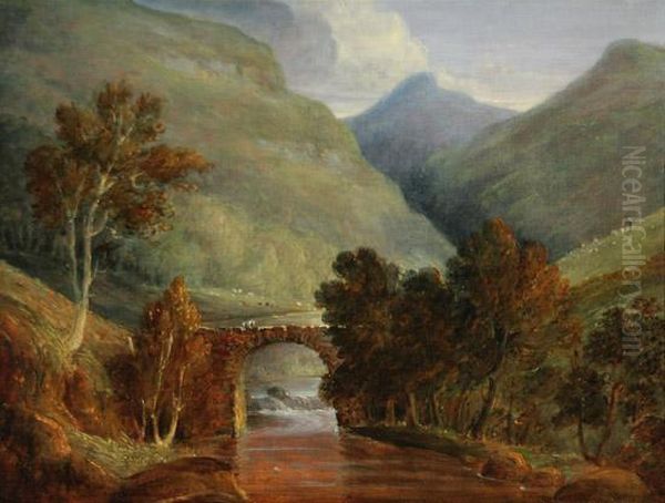Mountain Landscape With Stone Bridge Oil Painting by William Henry Crome