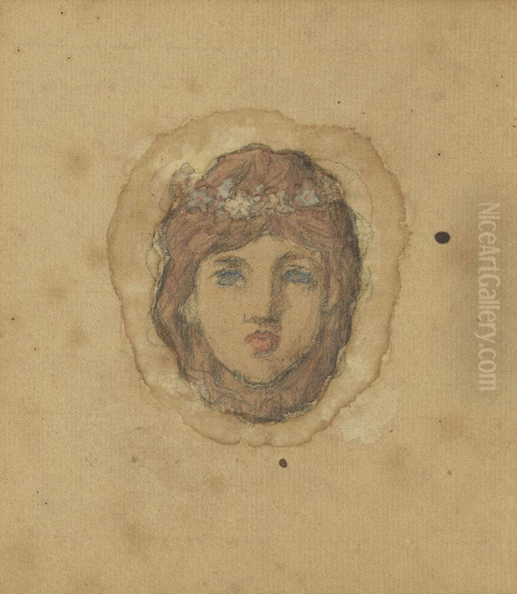 Tete De Jeune Fille A La Couronne De Fleurs Oil Painting by Henry Cros