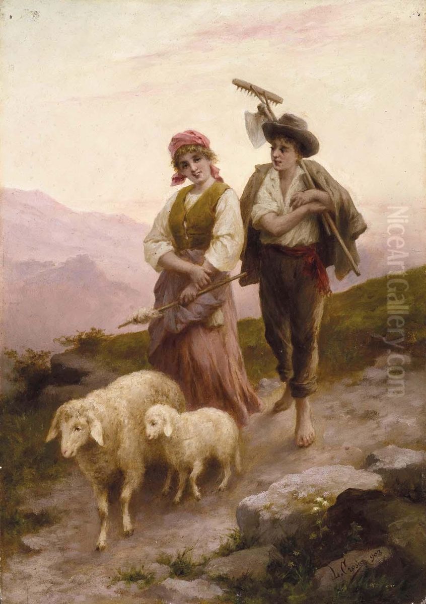 Corteggiamento Oil Painting by Luigi Crosio