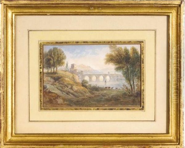 Cows In A Lock Near Ponte Molle Oil Painting by William Crouch