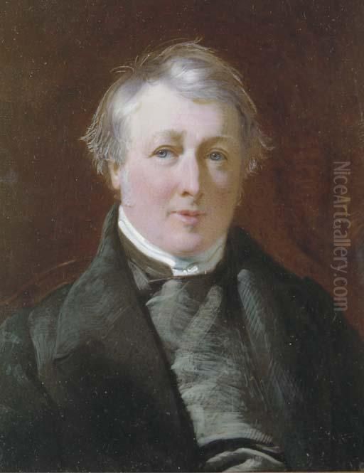 A Gentleman, Seated In A Black Coat And Grey Waistcoat Oil Painting by Frederick Cruickshank