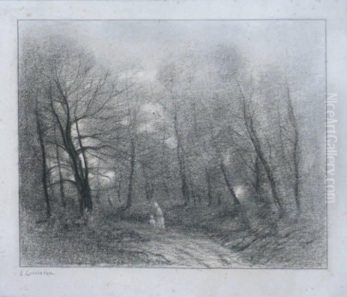 Mere Et Son Enfant Dans Un Chemin Deforet Oil Painting by Edmond Cuisinier