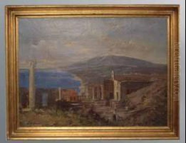 Teatro Greco Di Ta
Ormina Con Veduta Dell'etna E Golfo Oil Painting by Edgardo Curcio
