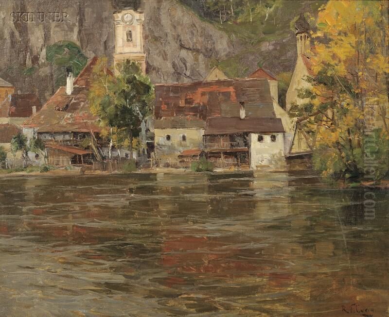 Lakeside Village With Onion-domed Church Oil Painting by Robert Franz Curry
