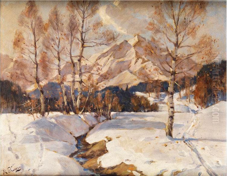 Verschneite Gebirgslandschaft Beiseefeld/ Tirol Oil Painting by Robert Franz Curry