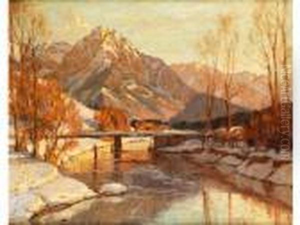Brucke Uber Einen Flusslauf In Den Alpen Oil Painting by Robert Franz Curry