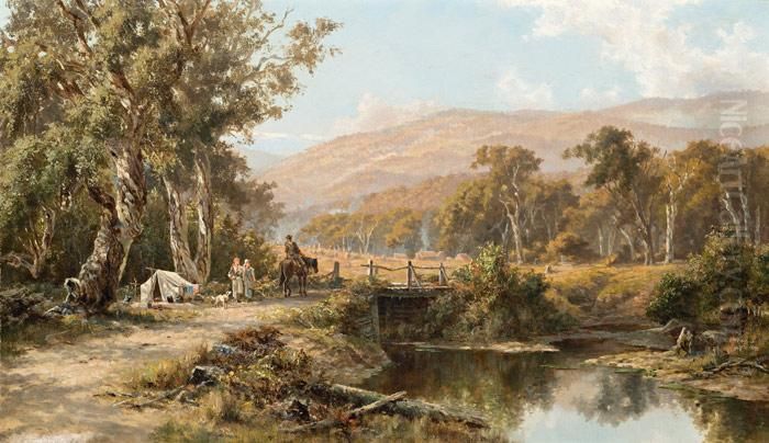A Camp Near The Dandenong Ranges Oil Painting by James Waltham Curtis