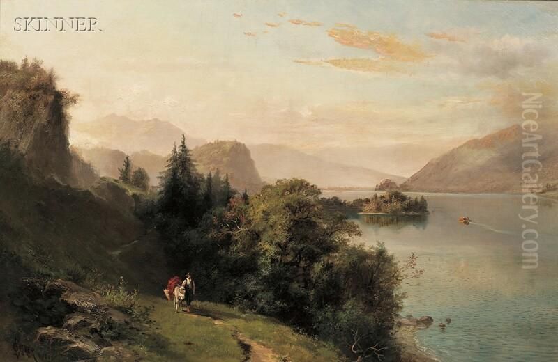 Landscape With Figure And Pack Mule On A Winding Path Oil Painting by Edward L. Custer