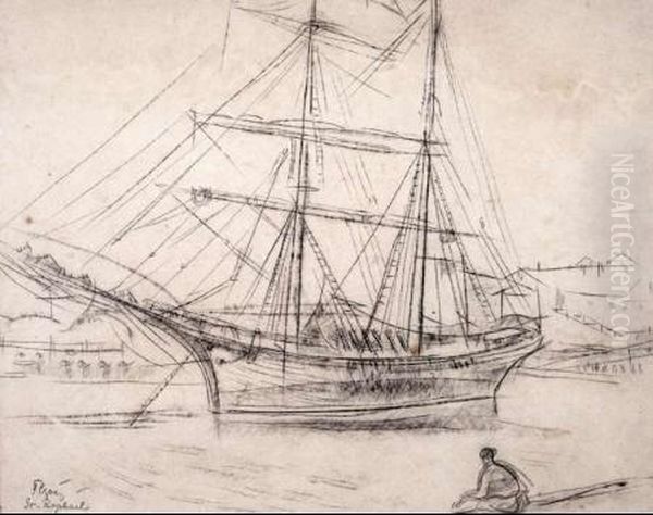 Zaglowiec W St. Raphael Oil Painting by Tadeusz Cybulski