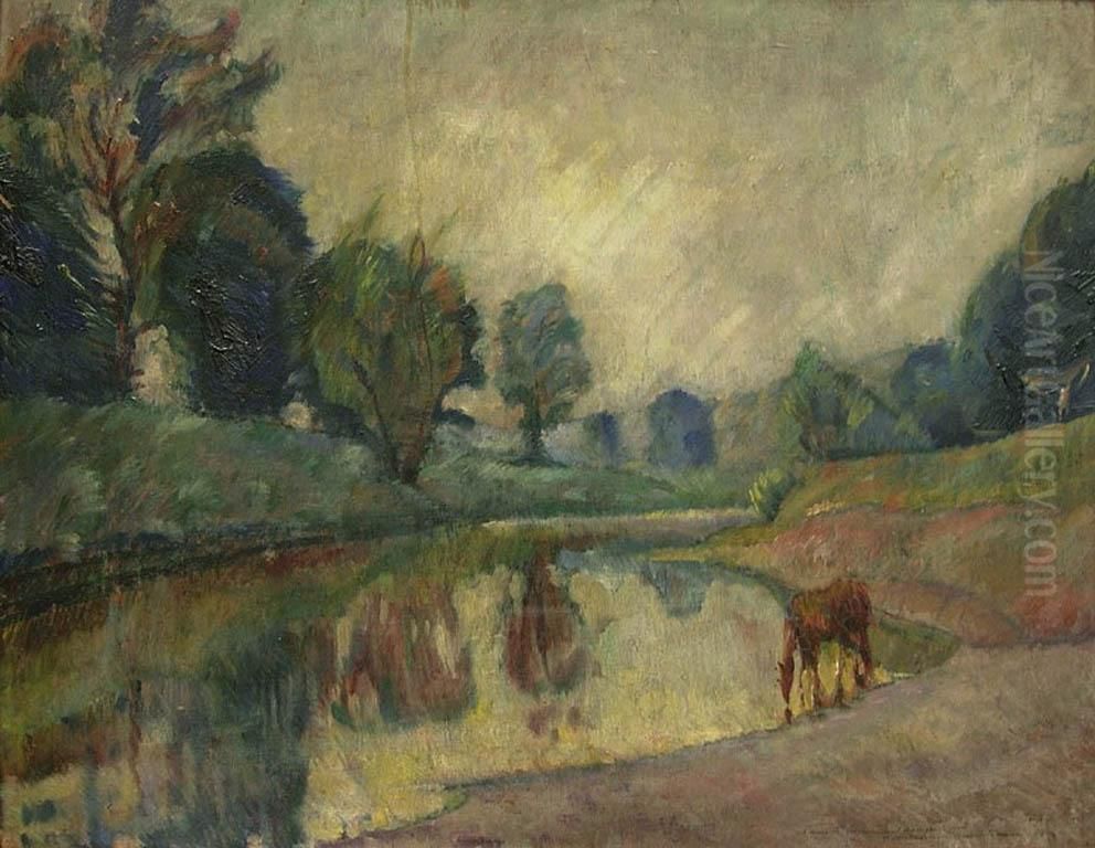 Pojenie Konia (1932) Oil Painting by Tadeusz Cybulski