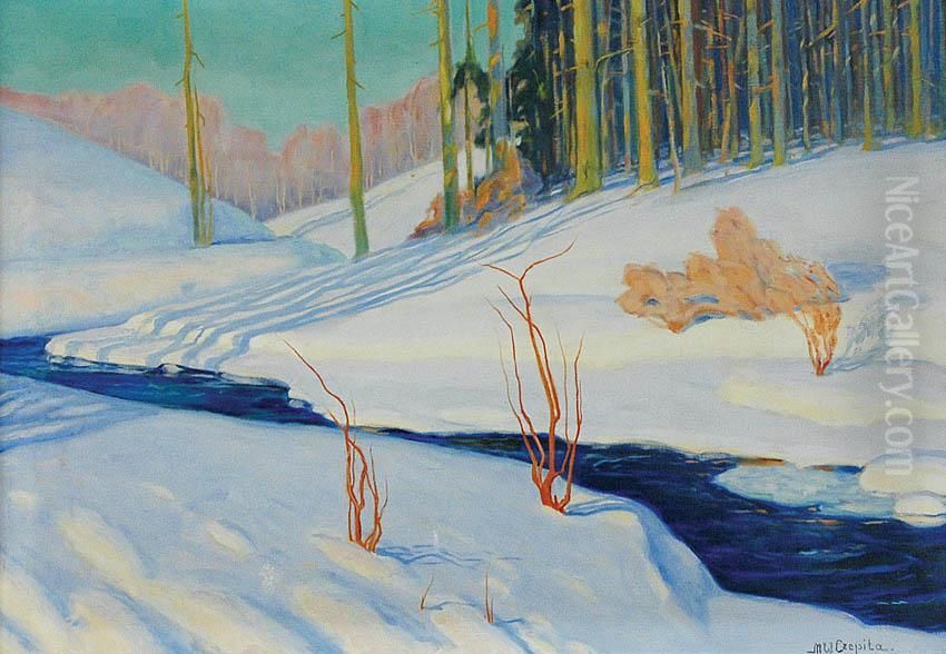 Pejzaz Zimowy Oil Painting by Michal Wiktor Czepita