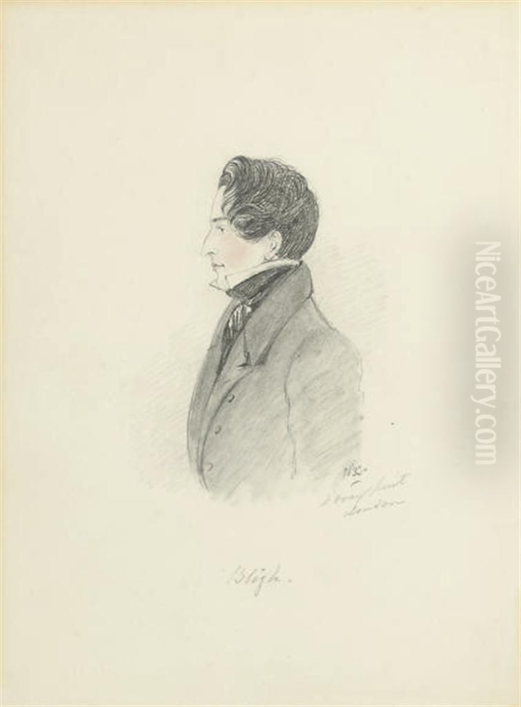 A Portrait Of A Gentleman, Half-length, In Profile Wearing A Cravat(illustrated); And A Portrait Of Quintin Dick Esq., Half-length, Inprofile Oil Painting by Alfred d' Orsay