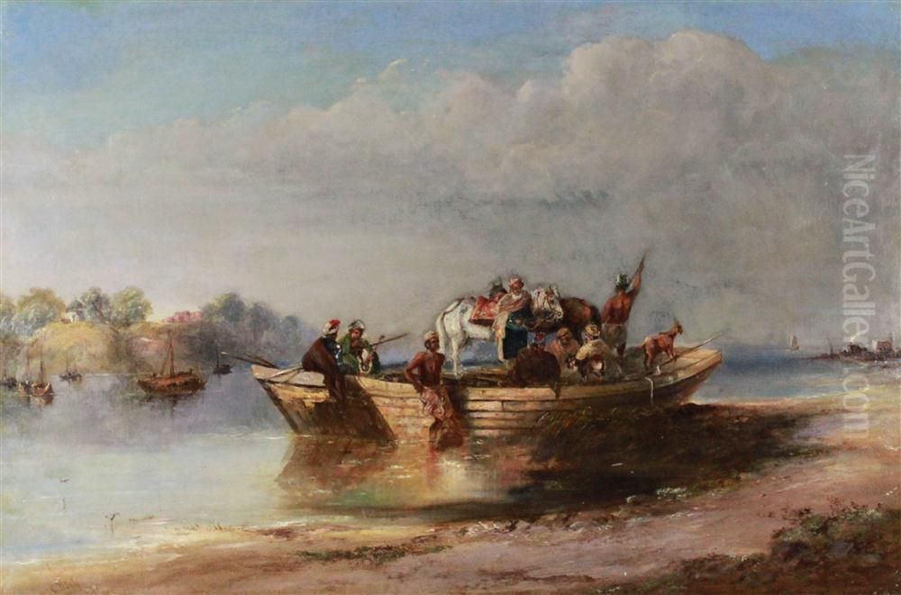 On The River - India Oil Painting by Charles D'Oyly