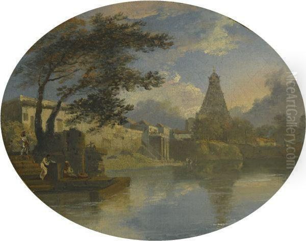 View Of Thanjavur, India, With The Brihadeeswarar Temple Oil Painting by Charles D'Oyly