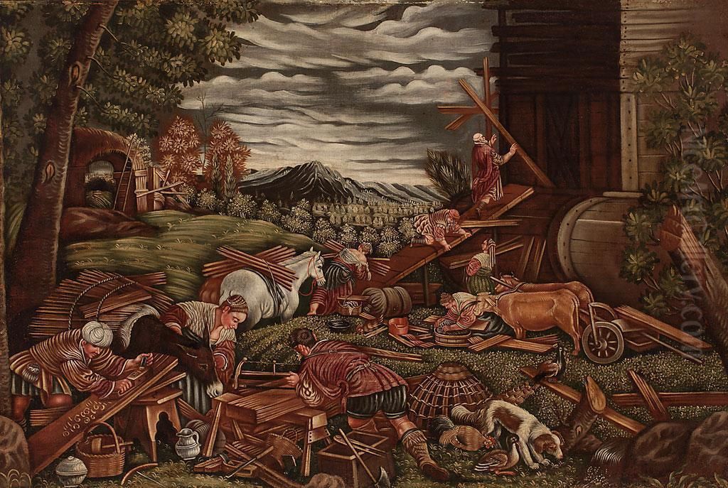 La Construccion Del Arca De Noe Oil Painting by Jacopo Bassano (Jacopo da Ponte)