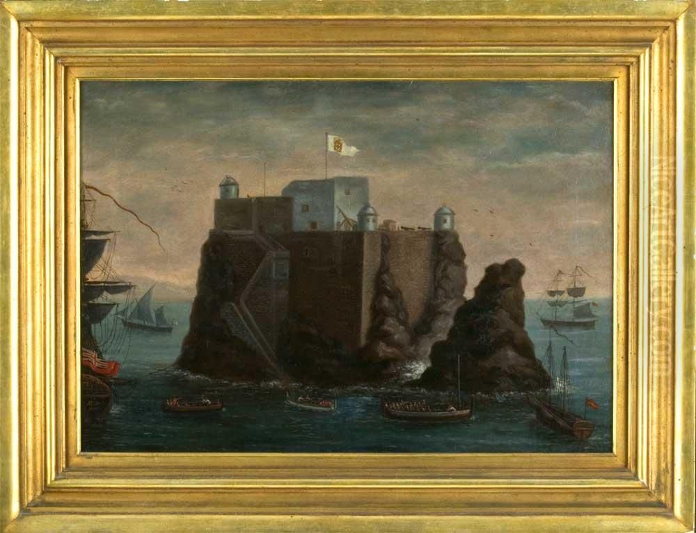 Vista Da Fortaleza De N. Sr. Da Conceicao Do Ilheu Da Pontinha, Funchal - Madeira Oil Painting by Joaquin Manuel Da Rocha