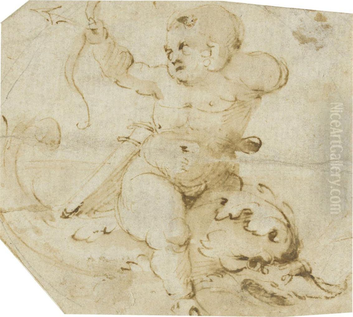 A Putto Riding A Sea Monster Oil Painting by Giovanni (Giovanni da Udine) Nanni (Nani)