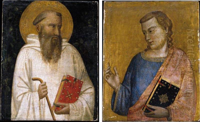 Saint Benedict, Half Length, Holding A Staff And A Book Oil Painting by Bernardo Daddi