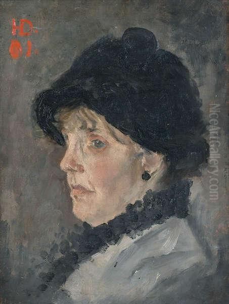 Portret Van Een Dame Inprofiel. Oil Painting by Hippolyte Daeye