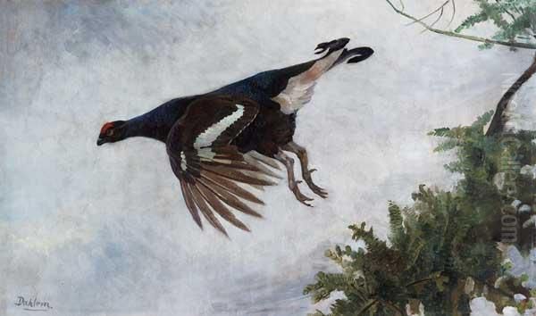 Fliegender Auerhahn Uber Zweig Oil Painting by Joseph Dahlem