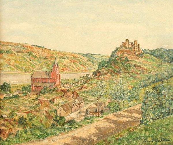 Rhein Bei Oberwesel Mit Der Schonburg Oil Painting by Paul Dahlen