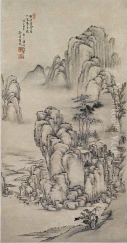 Landscape After Guan Tong (10th Century) Oil Painting by Tang Dai