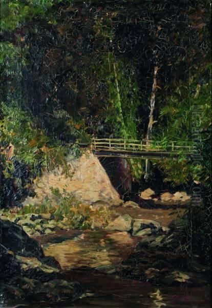 Brug Over Riviertje In Tropisch Woud Oil Painting by Carel L. Ii Dake