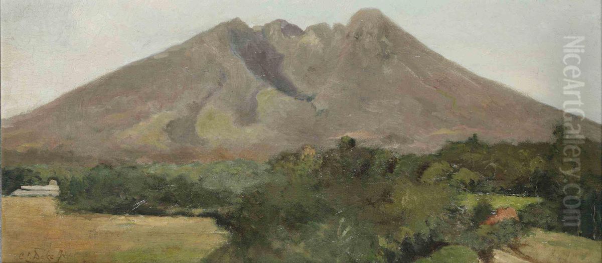 Landscape With Volcano Oil Painting by Carel L. Ii Dake