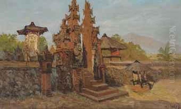 Temple By Gitgit Oil Painting by Carel L. Ii Dake