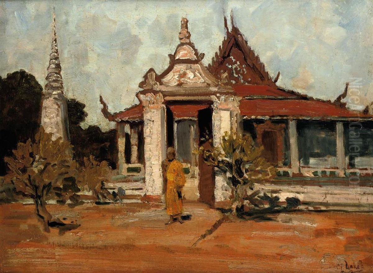 Bhoeddistische Monnik Pnom Penh - Buddhist Monk Oil Painting by Carel L. Ii Dake