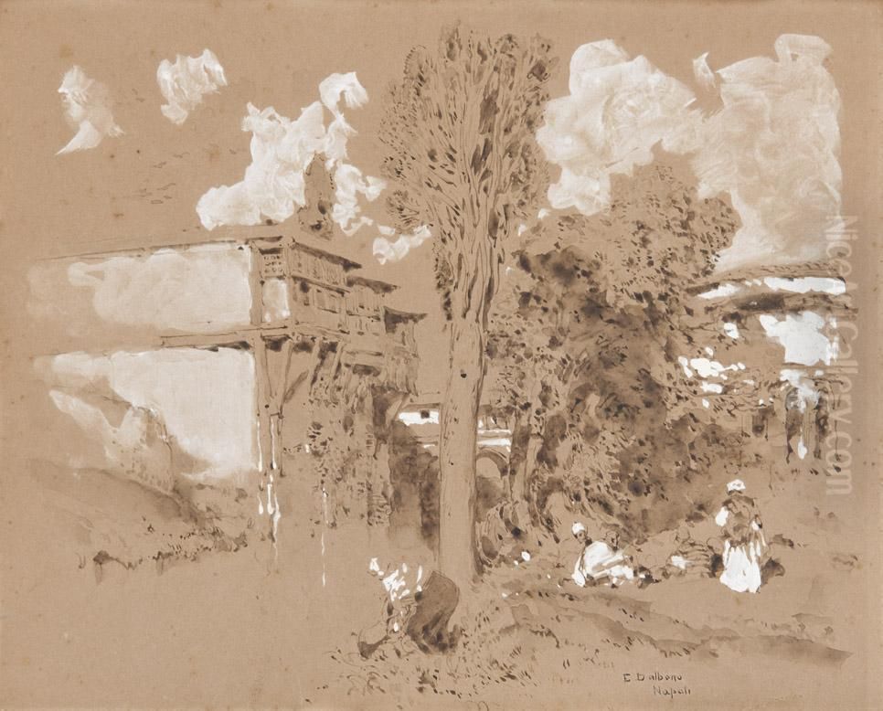 Paesaggio Con Contadini Oil Painting by Edoardo Dalbono