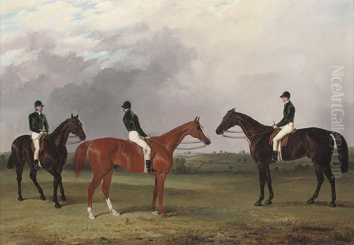 A Chestnut And Two Bay Racehorses Belonging To John Bowes Withjockeys Up Oil Painting by John Dalby