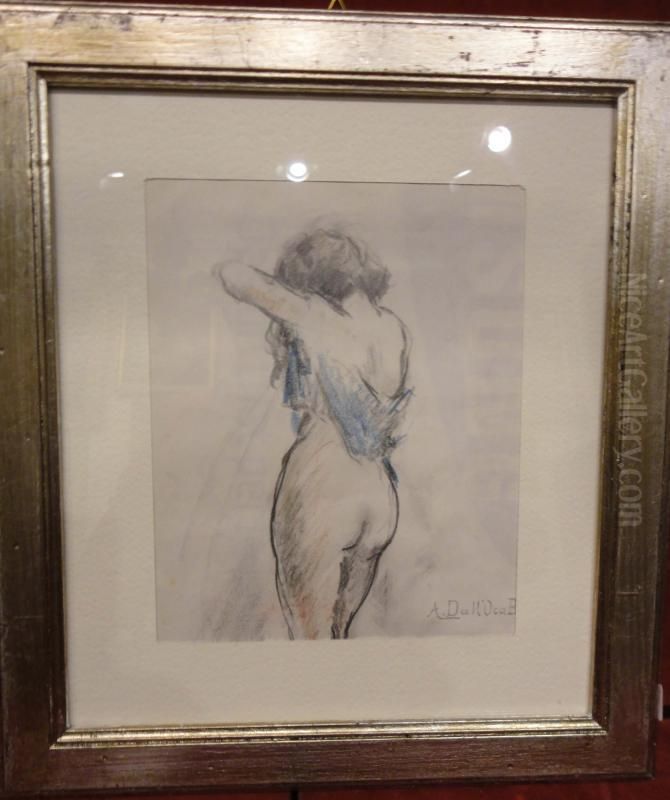 Nudo Femminile Con Vestito Blu Oil Painting by Angelo Dall'Oca Bianca