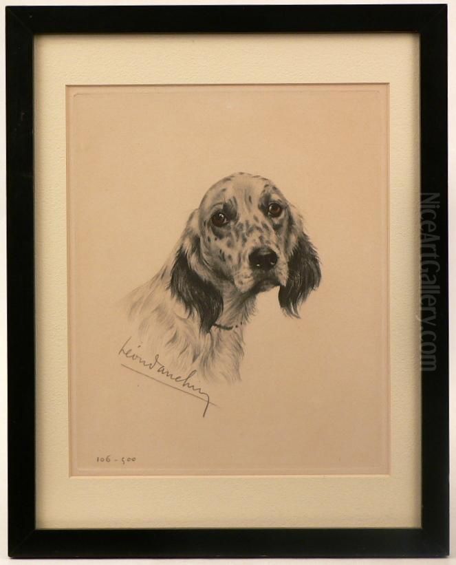 A Portrait Of A Dog Oil Painting by Leon Danchin