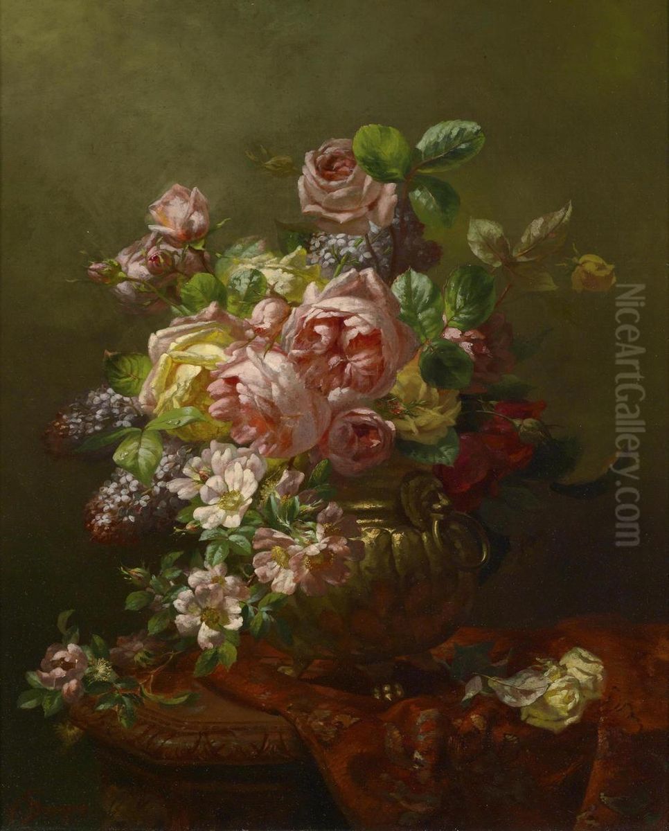 Still Life With Roses Oil Painting by Victor Dangon