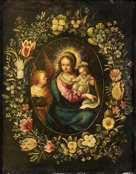 The Madonna And Child With An Angel Oil Painting by Andries Daniels or Danielsz