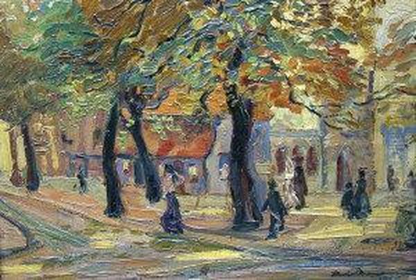 Figures In A Churchyard Withwoodland Oil Painting by Karl Dannemann