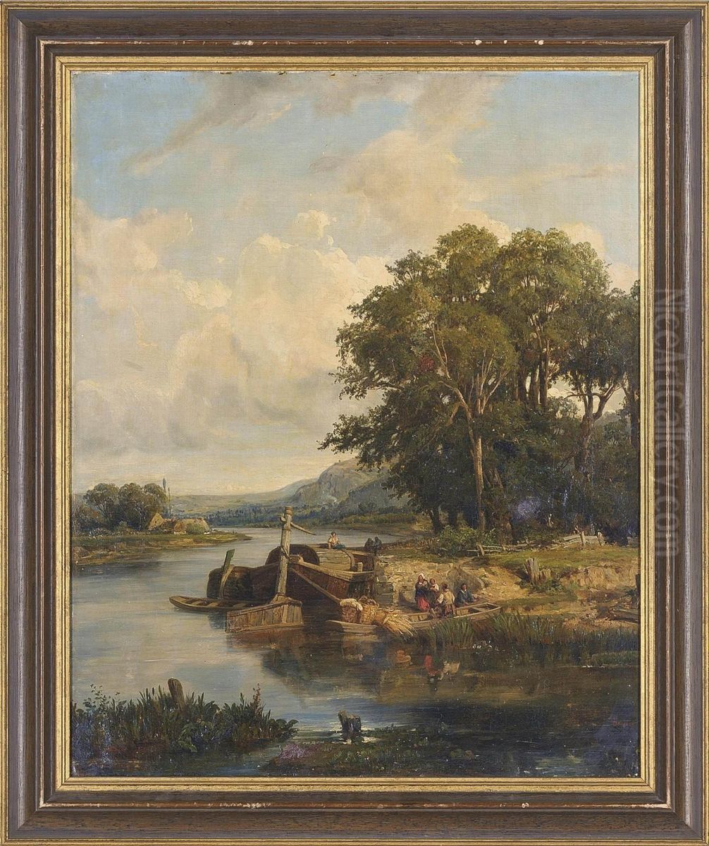 The River Crossing Oil Painting by Victor-Marie-Felix Danvin