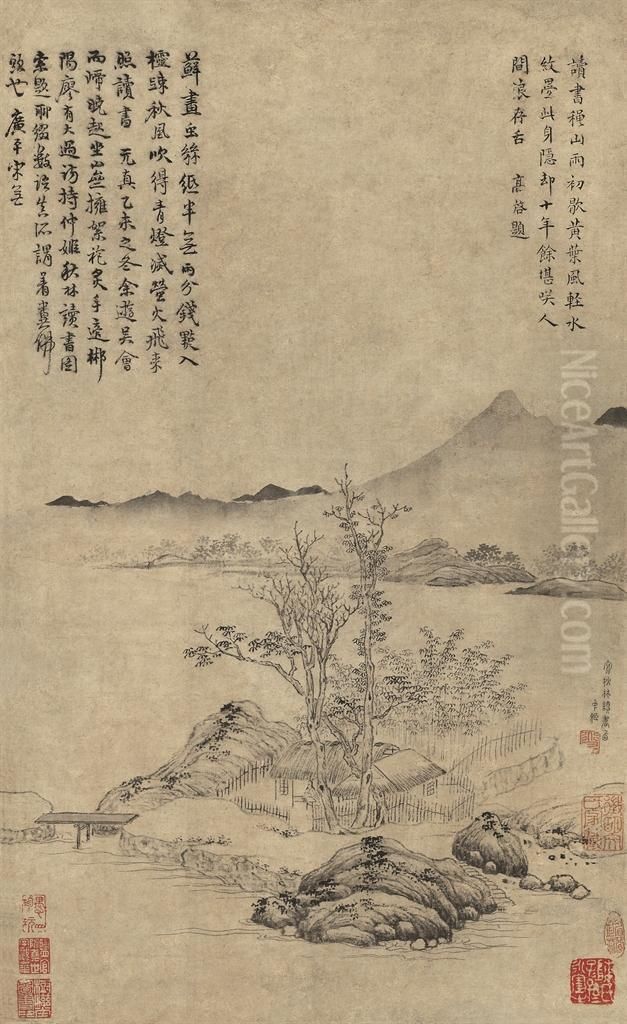 Studying In The Autumn Forest Oil Painting by Guan Daosheng