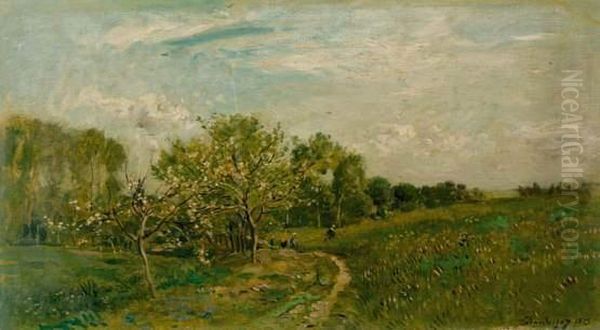 Pommiers Et Paysage Oil Painting by Charles Amelie Daubigny
