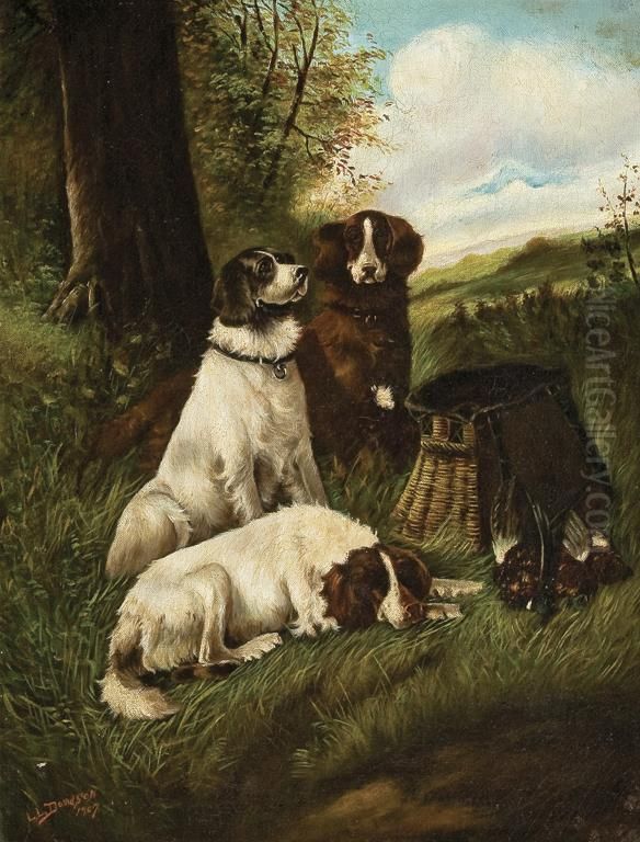 Three Retrievers Oil Painting by Lilian Lucy Davidson