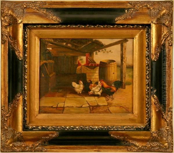 Genre Painting Of Chickens Oil Painting by A. Davis