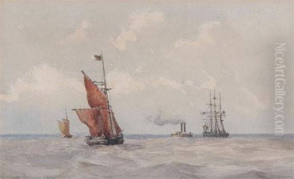 Seascapes With Shipping Oil Painting by Nora Davison