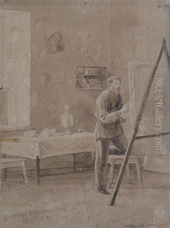 Artist In His Studio Oil Painting by Ivan Grigor'Evic Davydov